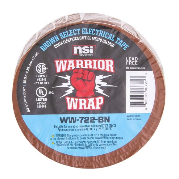 10 PACK NSI WW-722-BN Warrior Wrap 7mil General Vinyl Brown Electrical Tape 60ft - Picture 3 of 12